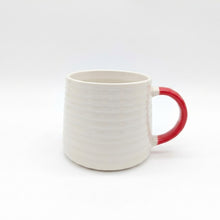 Load image into Gallery viewer, Ceramic Coffee Tea Mug 13oz Ribbing Textured Finish Red Painted Handle