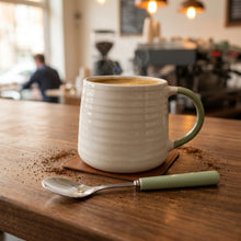 Load image into Gallery viewer, Ceramic Coffee Tea Mug 13oz Ribbing Textured Finish Green Painted Handle