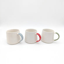 Load image into Gallery viewer, Ceramic Coffee Tea Mug 13oz Ribbing Textured Finish Green Painted Handle