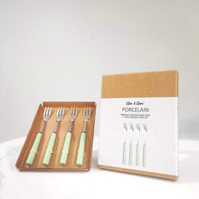 Load image into Gallery viewer, Dessert Pastry Forks Set Porelain Handle 18/8 Stainless Steel 4pc Cake Fork Set Turquoise Glim & Glam