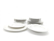 Load image into Gallery viewer, Dinner Set Porcelain White Embossed Floral Dot Rim Plates Bowls