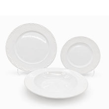 Load image into Gallery viewer, Dinner Set Porcelain White Embossed Floral Dot Rim Plates Bowls