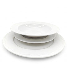 Load image into Gallery viewer, Dinner Set Porcelain White Embossed Floral Dot Rim Plates Bowls