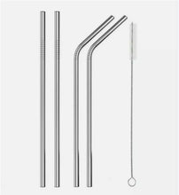 Load image into Gallery viewer, Straws Brush Drinks Set Stainless Steel Eco-friendly Reusable Straight and Bent 4pcs