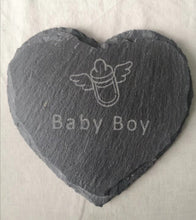 Load image into Gallery viewer, Slate Coasters Heart "Baby Boy" Baby Girl" Personalised Craft Design Table Drinks Mat 11cm