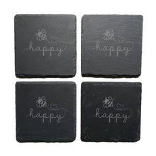 Load image into Gallery viewer, Slate Coasters Square "Bee Happy" Personalised Craft Design Table Drinks Mat 10cm