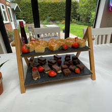 Load image into Gallery viewer, 2 Tier Cake Stand Wedding Tiered Serving Stand Afternoon Tea Jubilee Party Slate Bamboo Van Gogh