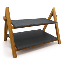 Load image into Gallery viewer, 2 Tier Cake Stand Wedding Tiered Serving Stand Afternoon Tea Mother's Day Party Slate Bamboo Van Gogh