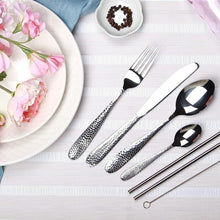Load image into Gallery viewer, Cutlery Sets Stainless Steel Hammered Effect Handle Silver Glim&amp;Glam
