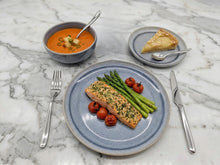 Cargar imagen en el visor de la galería, Reactive Ash Blue Glaze Stoneware Dinner Set Plates Bowls
