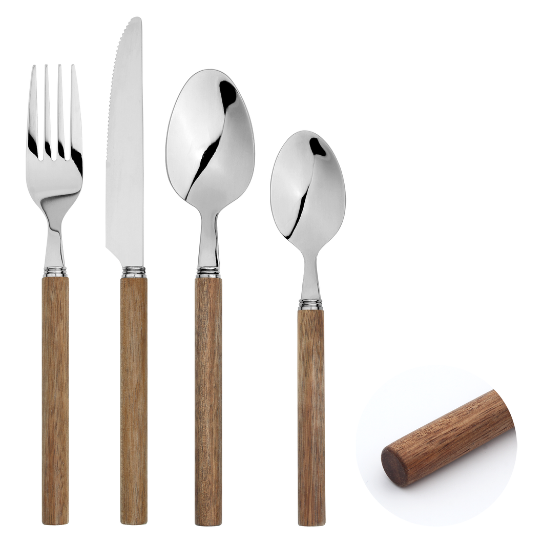 Cutlery Set Acacia Wooden Handle Stainless Steel Fork Spoon Sets Glim & Glam