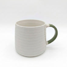 Load image into Gallery viewer, Ceramic Coffee Tea Mug 13oz Ribbing Textured Finish Green Painted Handle
