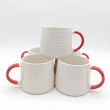 Load image into Gallery viewer, Ceramic Coffee Tea Mug 13oz Ribbing Textured Finish Red Painted Handle

