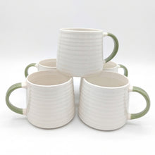 Load image into Gallery viewer, Ceramic Coffee Tea Mug 13oz Ribbing Textured Finish Green Painted Handle
