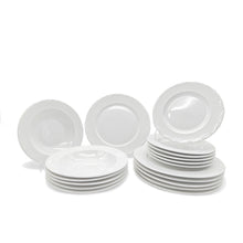 Load image into Gallery viewer, Dinner Set Porcelain White Embossed Floral Dot Rim Plates Bowls
