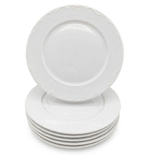Load image into Gallery viewer, Dessert Side Plates Set Porcelain White Embossed Floral Dot Rim 8"

