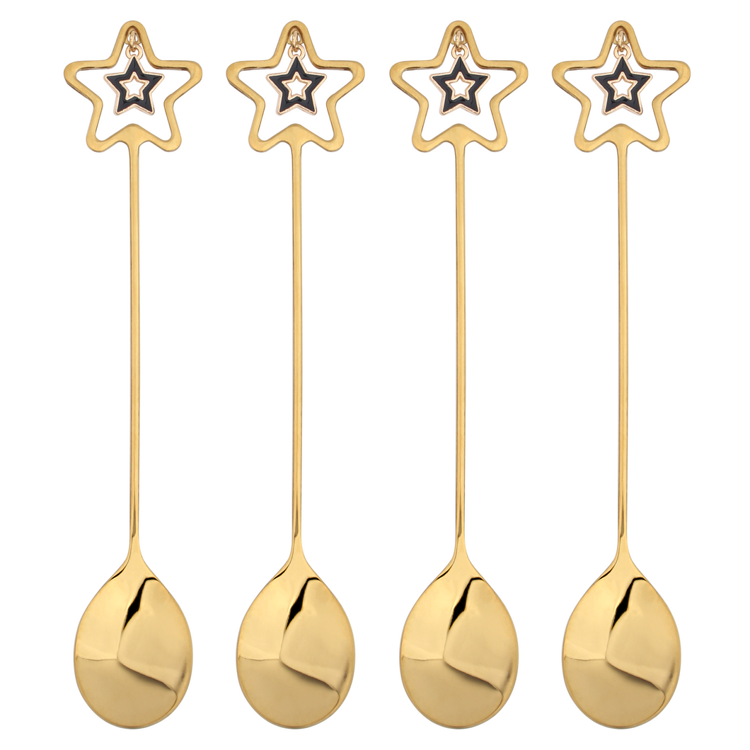 Tea Spoon Set 18/8 Stainless Steel 4pc Spoon Set Gold Star Christmas Gift Glim & Glam