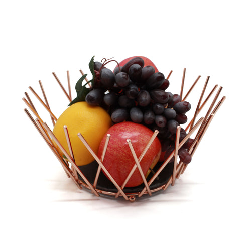 Fruit Bowl Decorative Storage Display Basket Copper Metal Wire Slate Base Van Gogh