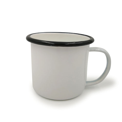 Camping Mug Chips Plant Pot Black Rim White Enamel Indoor 350ml 8cm