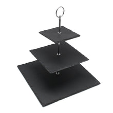 Load image into Gallery viewer, 3 Tier Slate Cake Stand Wedding Tiered Pastry Serving Display Mothers Day Afternoon Tea Party Square Silver /Gold Handle
