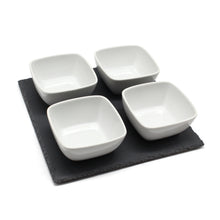 Load image into Gallery viewer, Appetizers Tapas Serving Dishes Set Platter Snack Bowls Nibbles Dips Tray Rustic Slate White Ceramic Van Gogh
