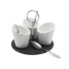 Load image into Gallery viewer, Snack Cups Nibbles Dips Tray White Ceramic Appetizers Tapas Serving Dishes Set Platter Rustic Slate Van Gogh
