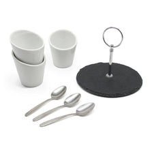 Load image into Gallery viewer, Snack Cups Nibbles Dips Tray White Ceramic Appetizers Tapas Serving Dishes Set Platter Rustic Slate Van Gogh
