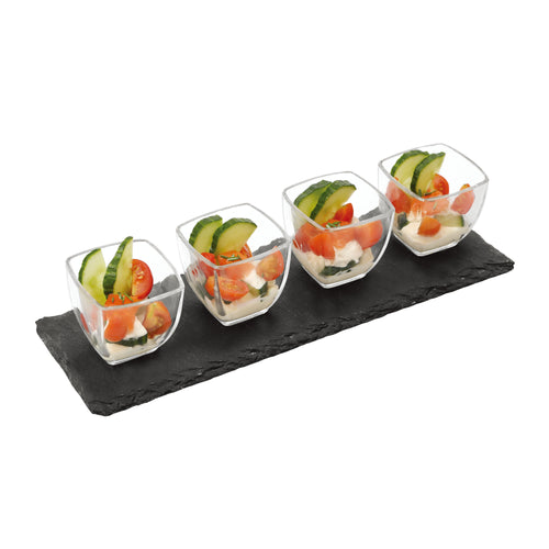  Snack Glasses Nibbles Dips Tray Appetizers Tapas Serving Dishes Set Rustic Slate Van Gogh